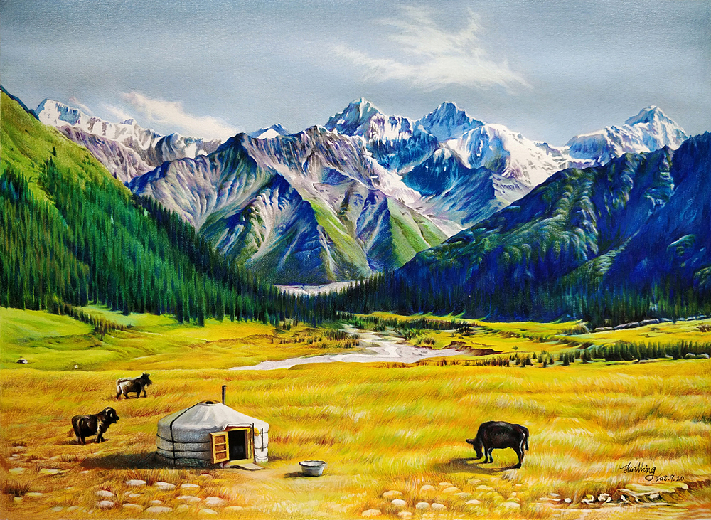 《雪山下的牛羊》（图ZMTI5NTIxODI4） - 绘画 - 站酷设计师骏眀彩铅画原创素材 - 站酷ZCOOL