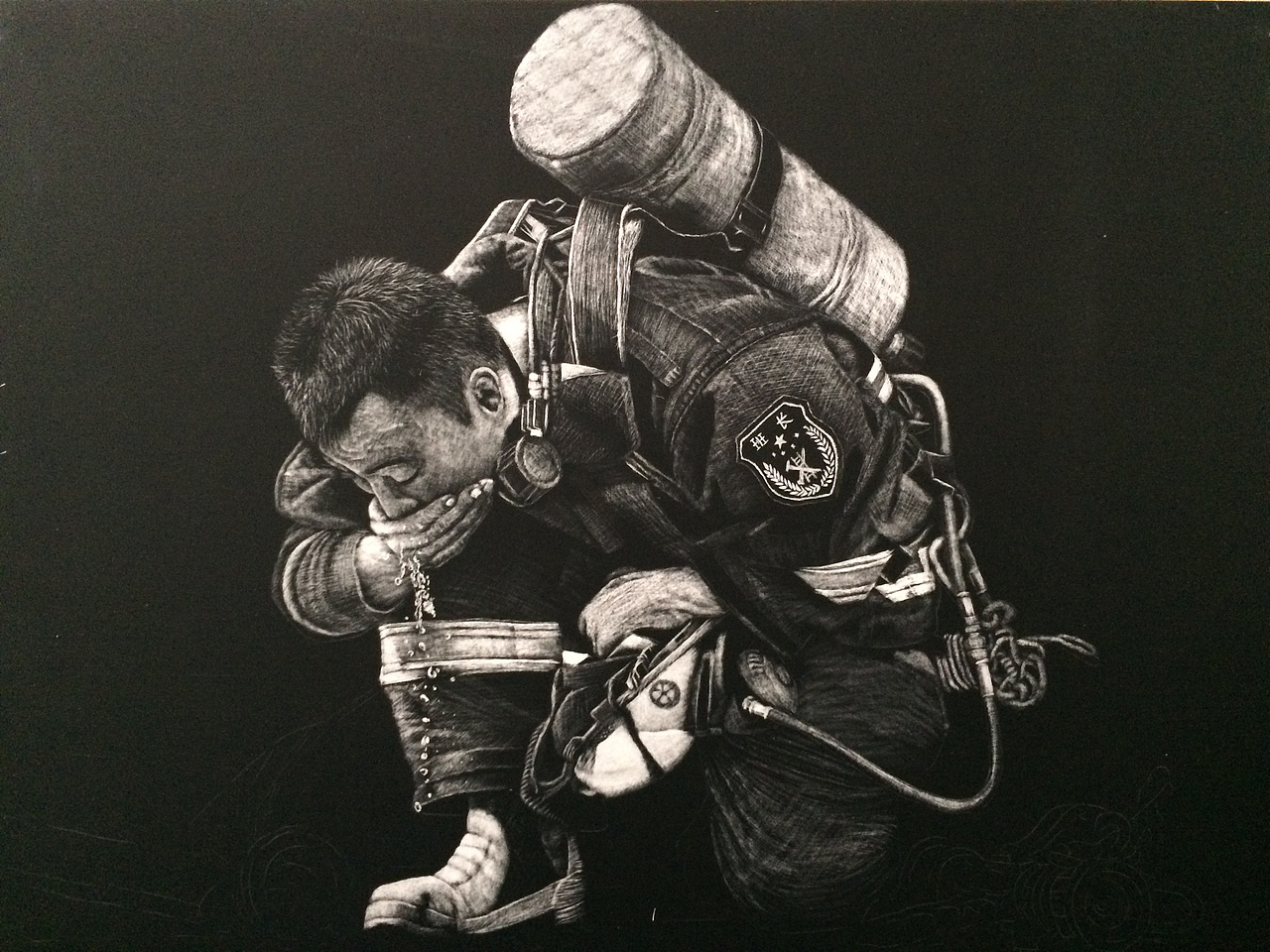 李子哥刮画作品《胜仗》