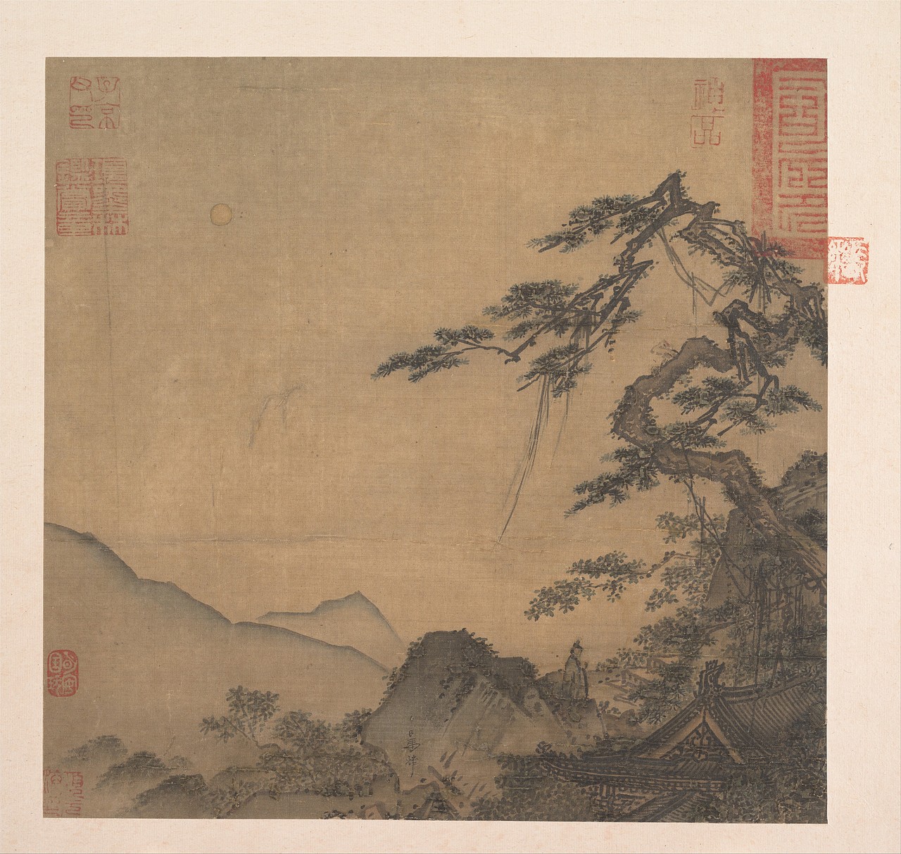 南宋 馬遠 高士觀瀑圖 冊頁 絹本
9 7/8 x 10 1/4 in. (25.1 x 26 cm)
