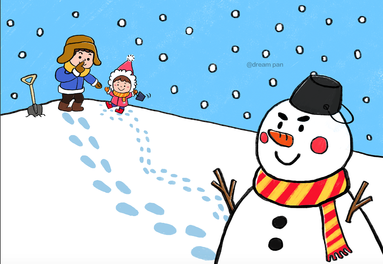 小寒下雪冬天雪花兔子堆雪人插画图片-千库网