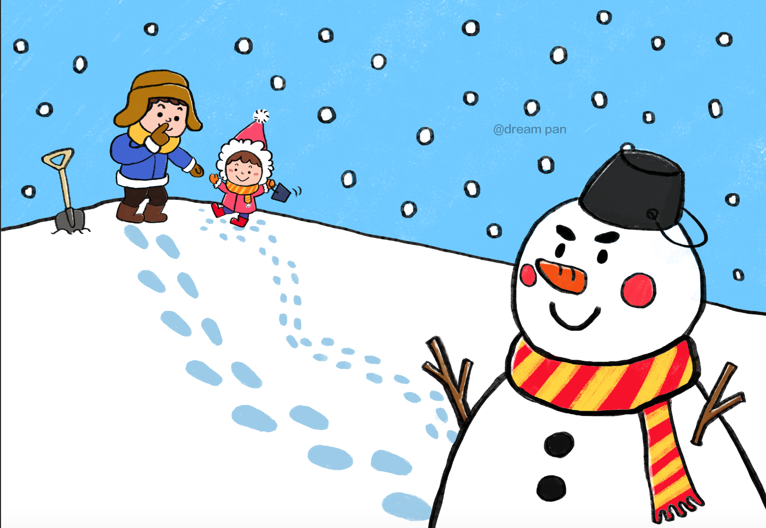 可爱卡通雪人二十四节气大雪小雪手机海报-比格设计