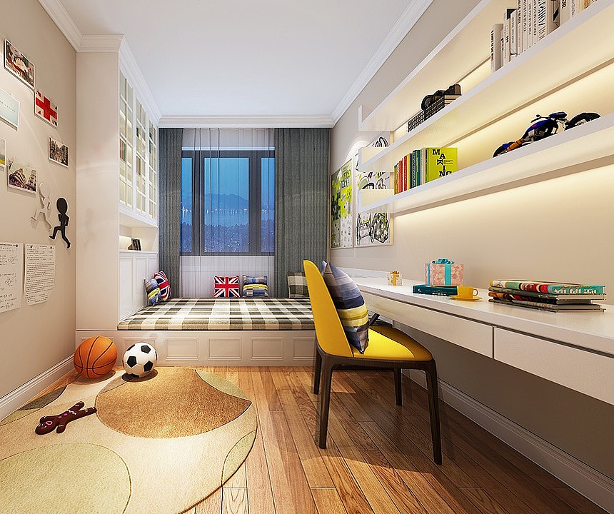 正商华钻小三房简约装修设计,儿童房榻榻米
