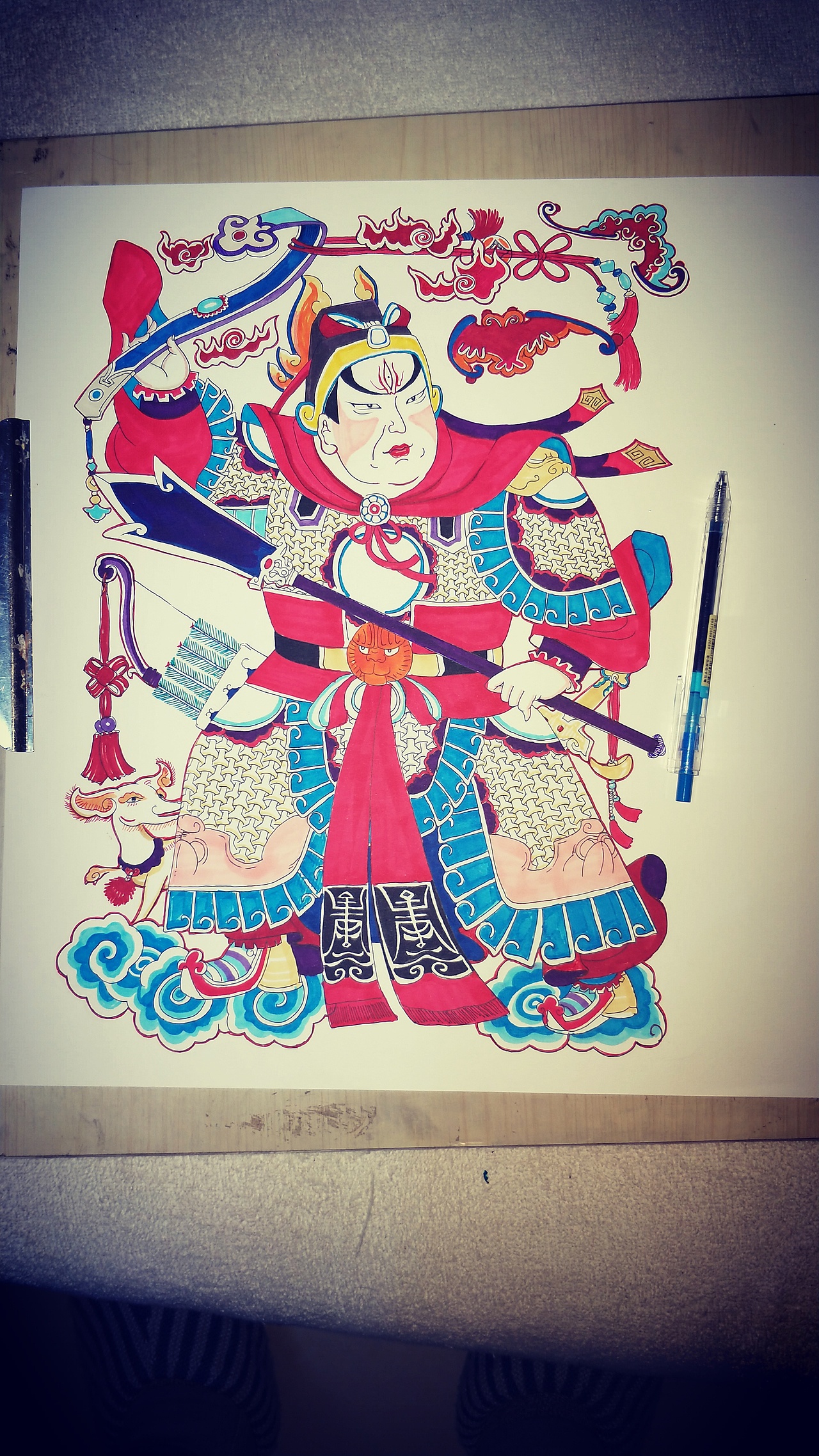 门神二郎神手绘马克笔