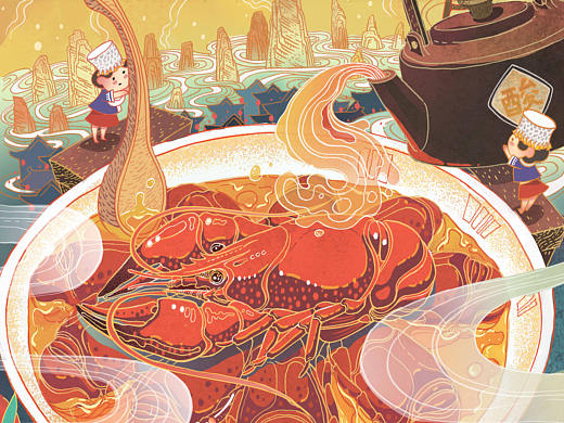 《黄非红》饮食品牌插画（海报、元素）