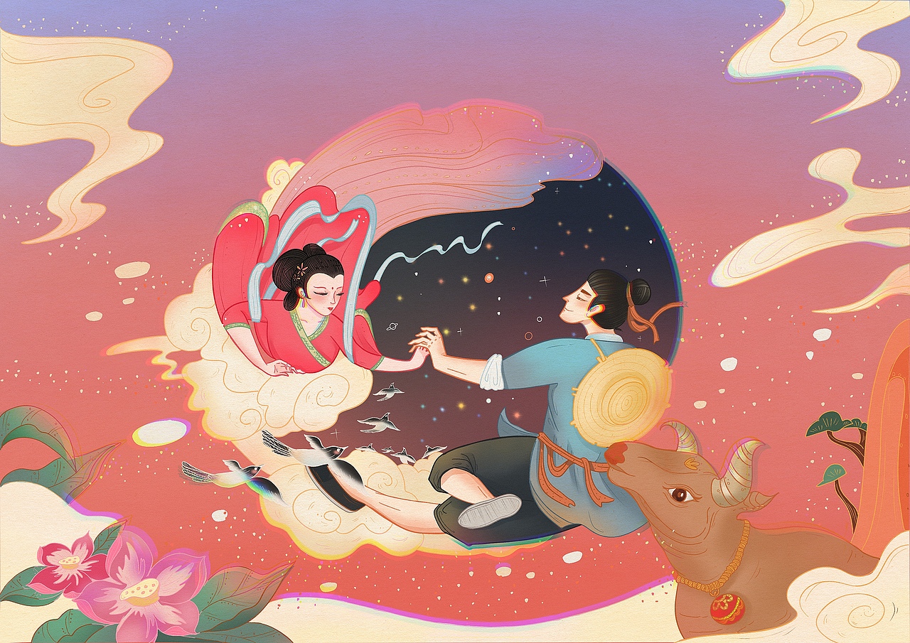 七夕相遇 ｜原创插画（图ZMjY2NTgyMjky） - 创作习作 - 站酷设计师栗莉辛苦原创素材 - 站酷ZCOOL