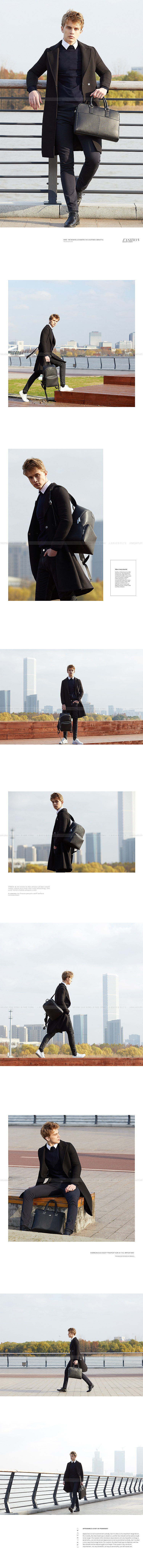 服装网拍静物拍摄男式背包手包拍摄外模外景拍摄外滩