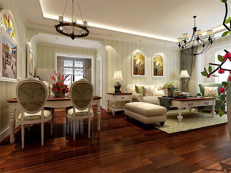 万科大都会4室2厅装修田园风案例,餐厅效果图