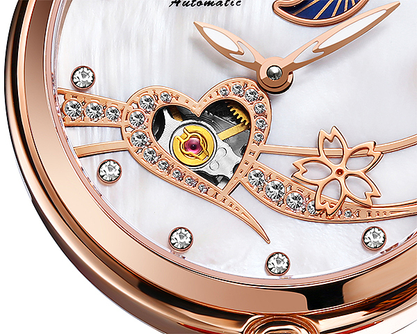 手表摄影/NESUN尼尚机械表心型镂空防水夜光镶钻女表