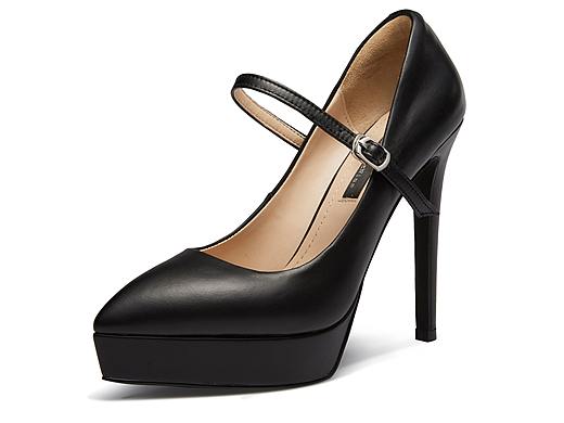 女鞋黑色牛皮高跟鞋