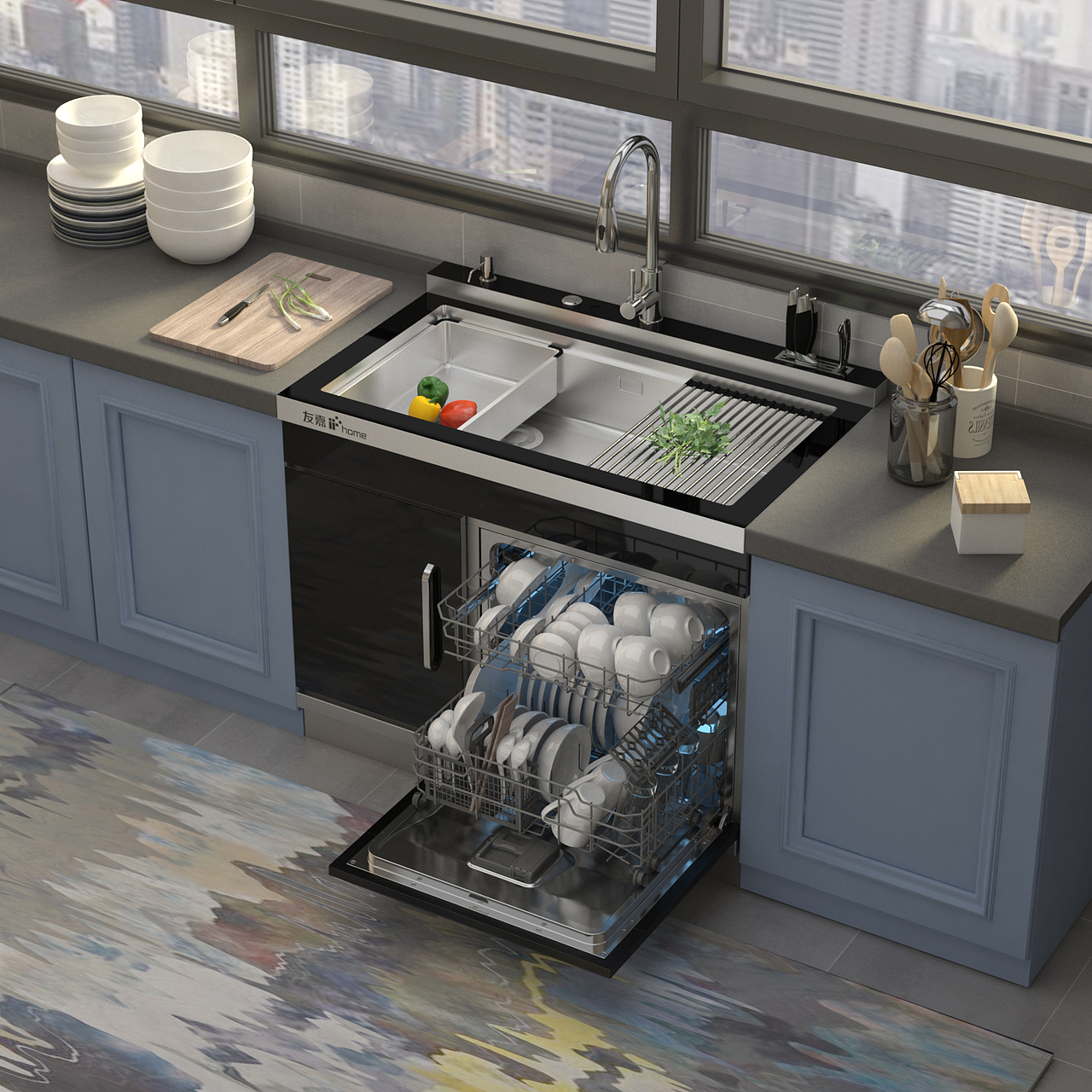 集成水槽洗碗机渲染