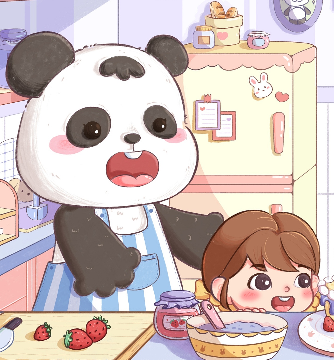儿童插画|一起来做蛋糕啊!