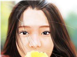 插画练习 拿树叶的女孩