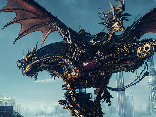 #AI创作实验室#机械朋克的龙，在天上飞