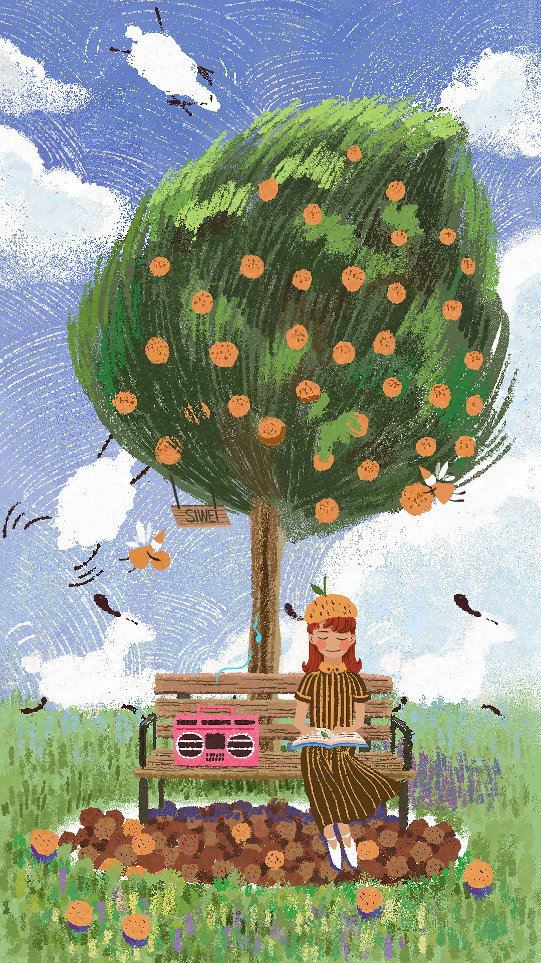 橙子树插画图片