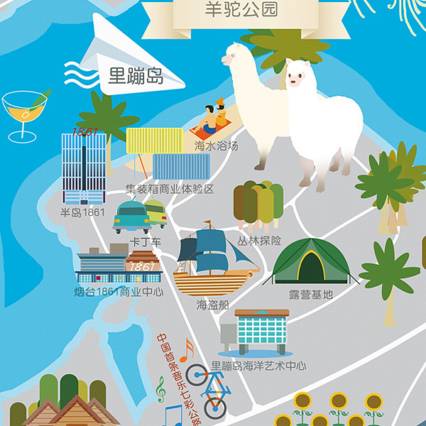 手绘地图烟台30版沙盘模型