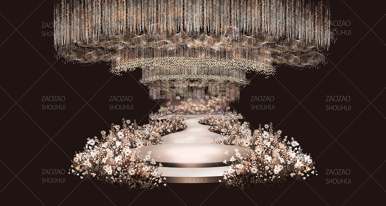 香槟色婚礼手绘效果图