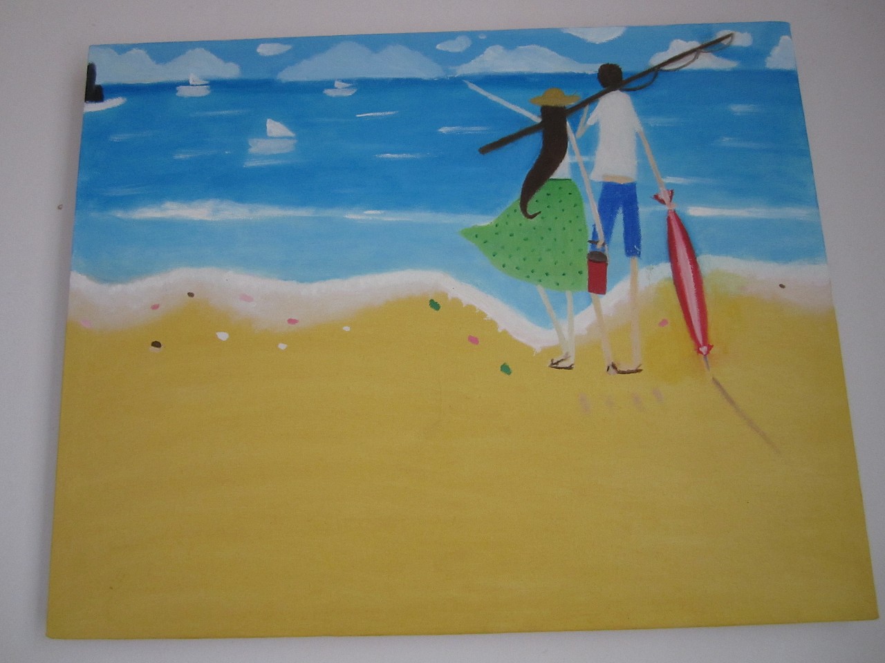 油画 海边钓鱼的情侣