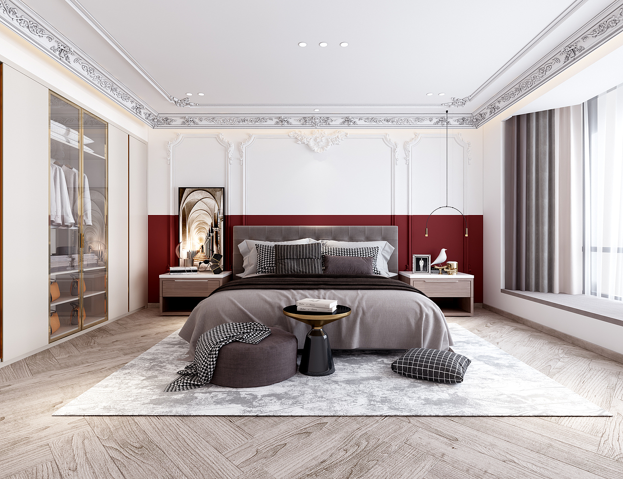 现代美式卧室效果图表现