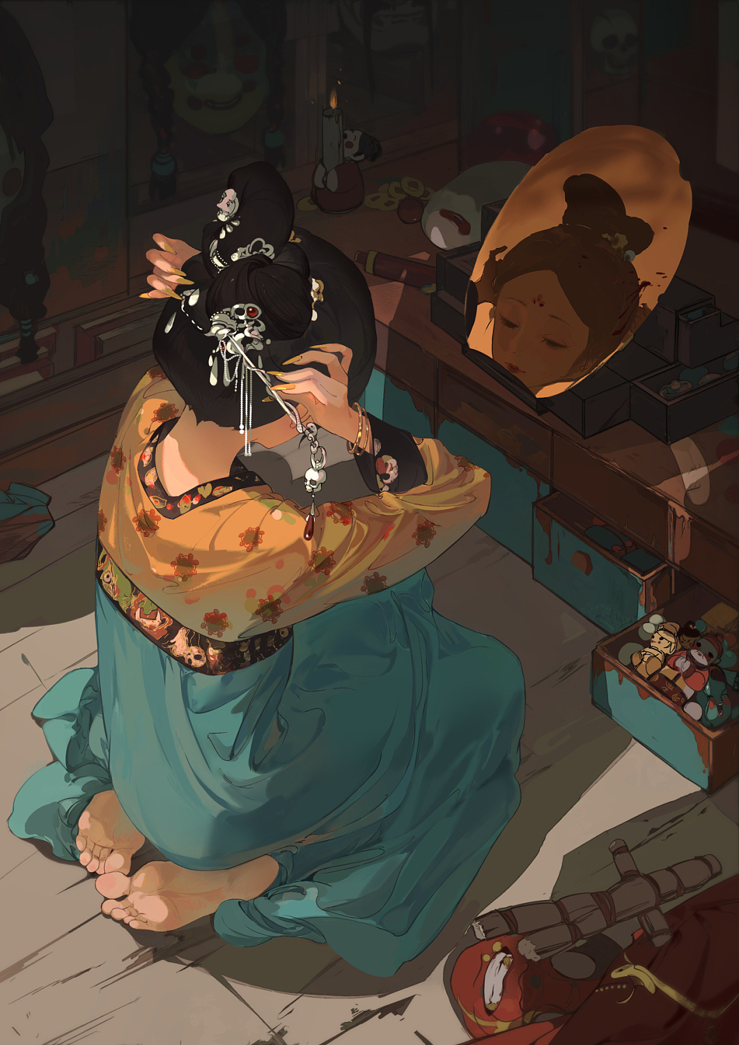 对镜（图ZMzMwMTk4OTA4） - 艺术插画 - 站酷设计师衿朝原创素材 - 站酷ZCOOL