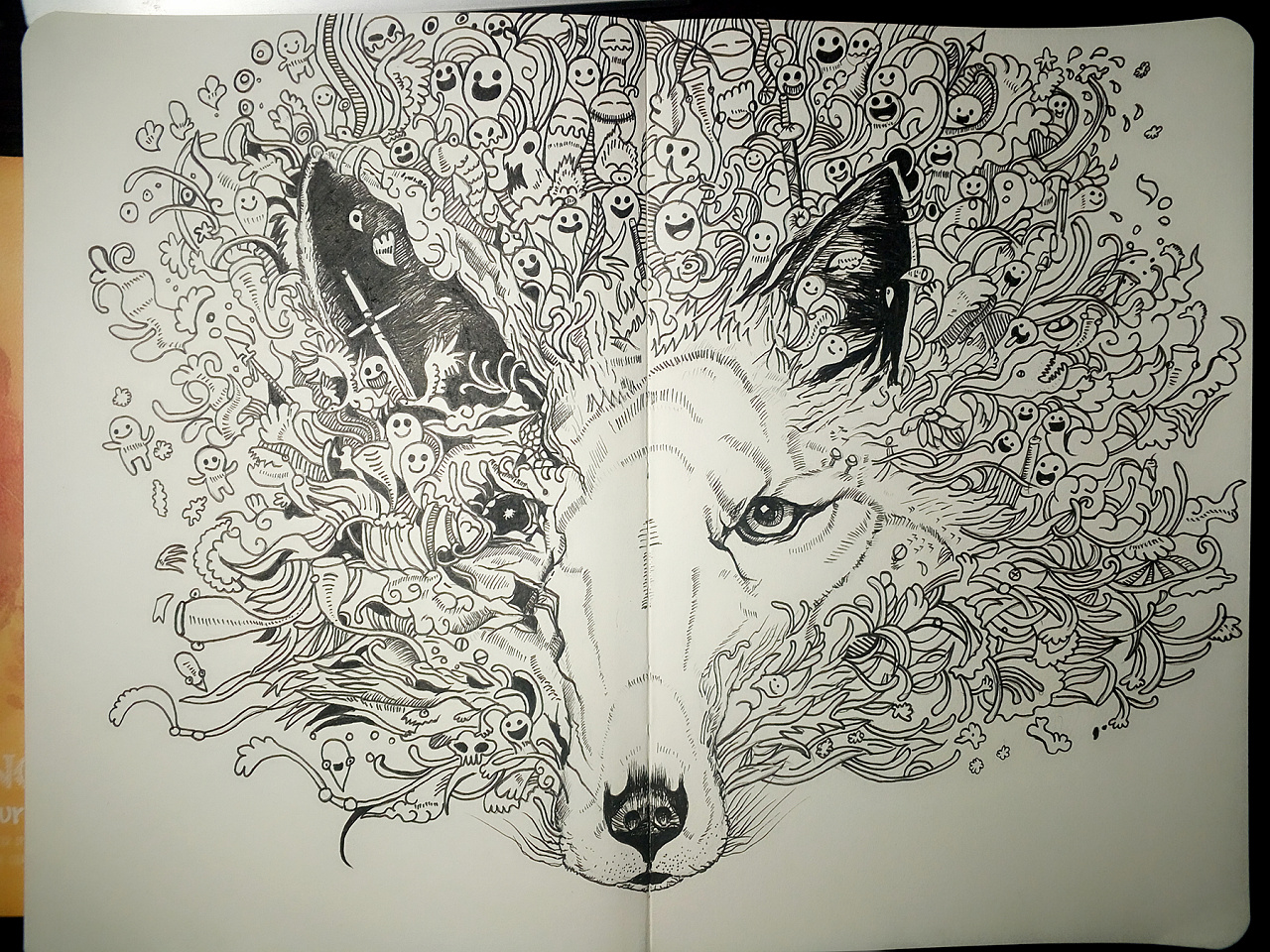 【针管笔手绘02】手绘黑白涂鸦——北极狼!