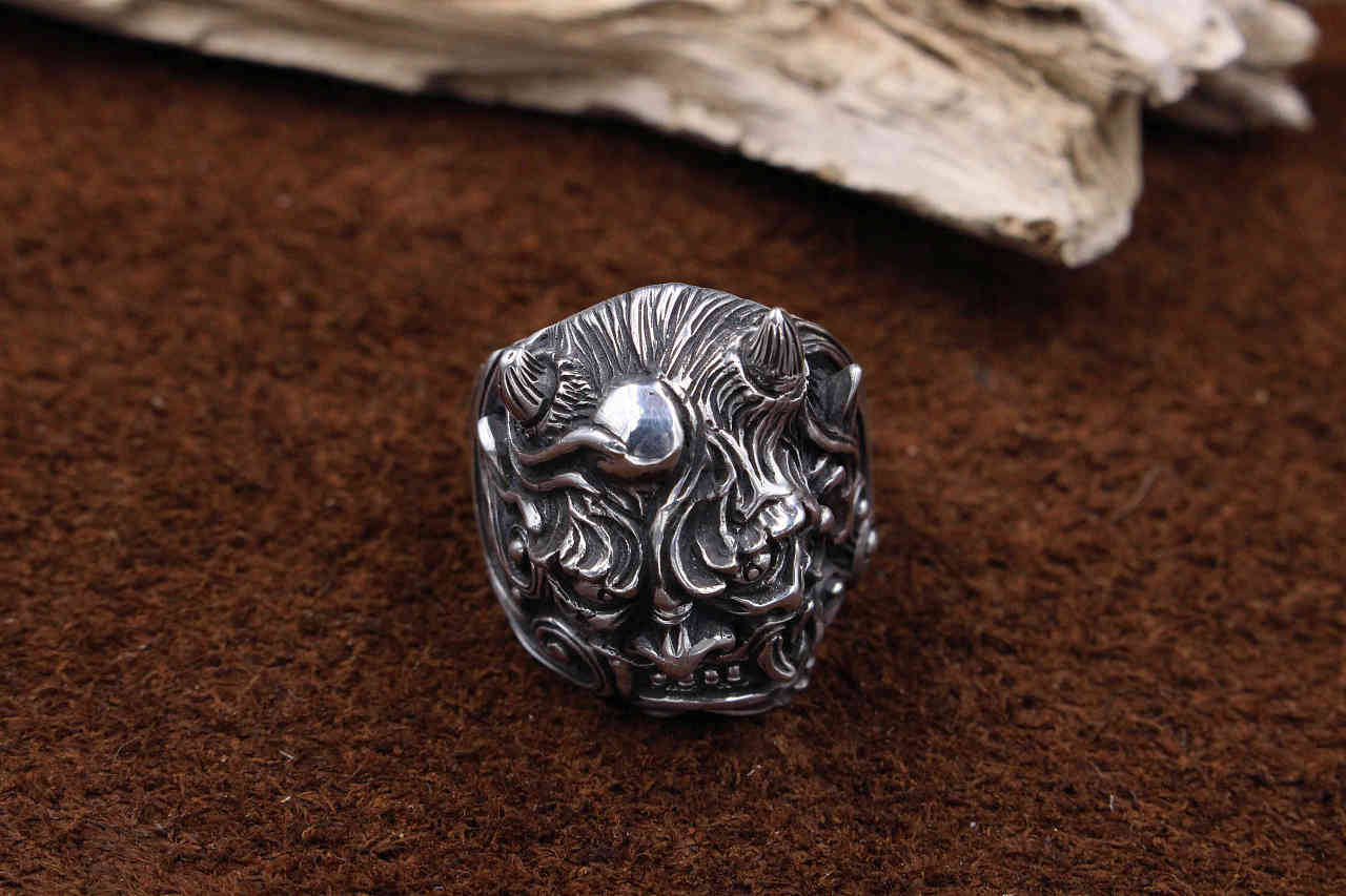 手工雕蜡银饰般若戒指