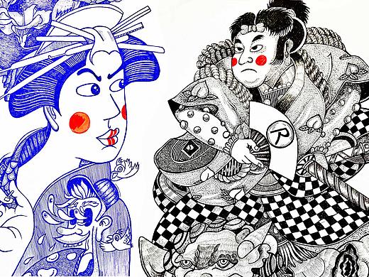 圓珠筆手繪 浮世繪 & 林檎的故事（個(gè)人主頁-ZNDE3OTA3NTI=） - 商業(yè)插畫 - 站酷設(shè)計(jì)師RINGO_原創(chuàng)素材 - 站酷ZCOOL