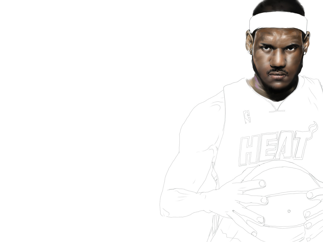 NBA球星勒布朗詹姆斯写实风格手绘