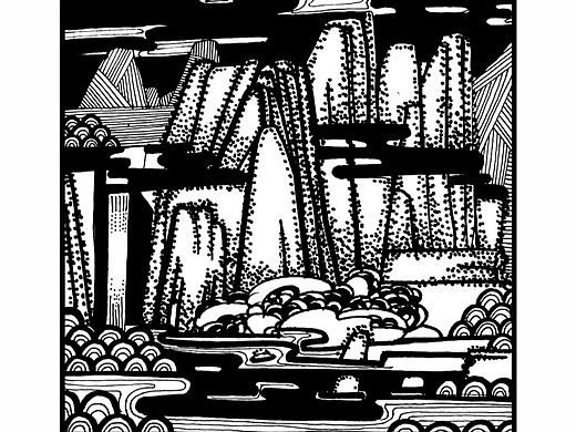 高山流水--山水主题黑白装饰画