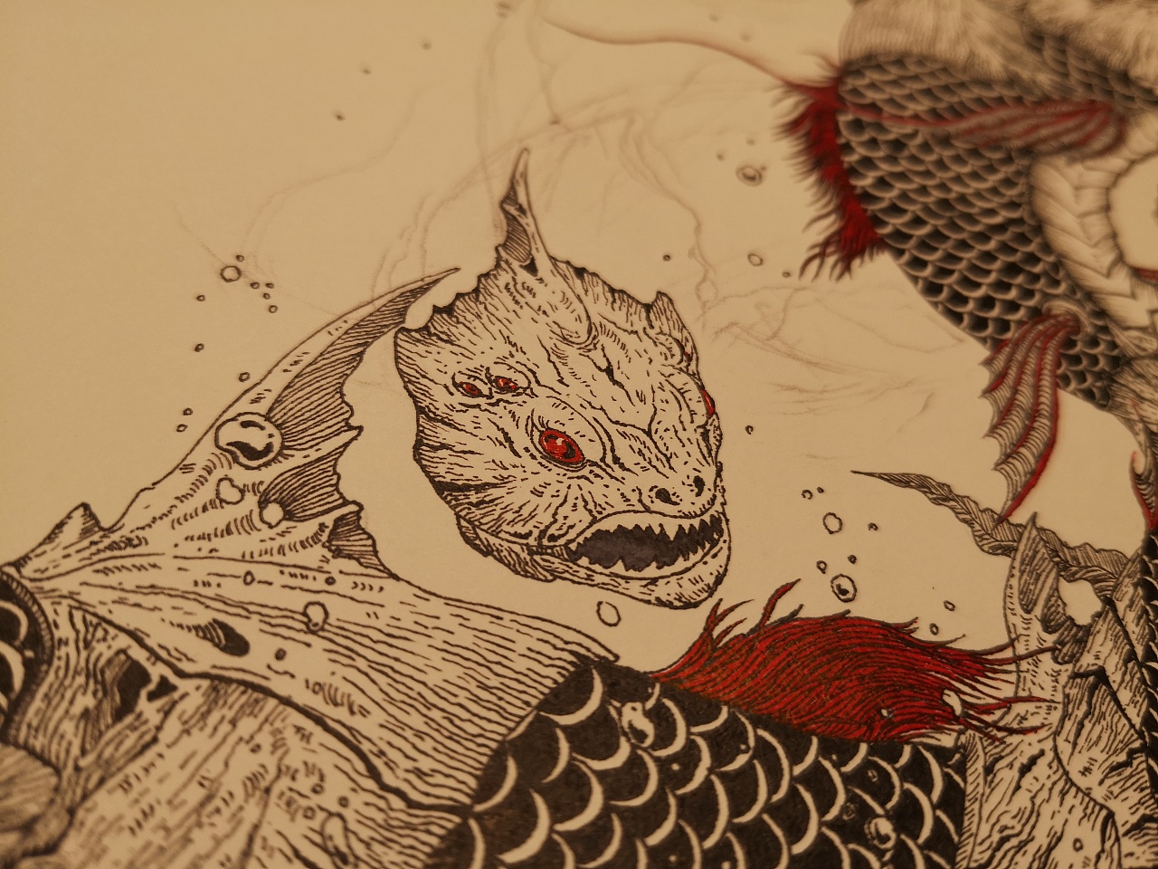 因为查看了很多网页,都没有发现有人绘画即翼山的怪鱼,因此我就想虽然