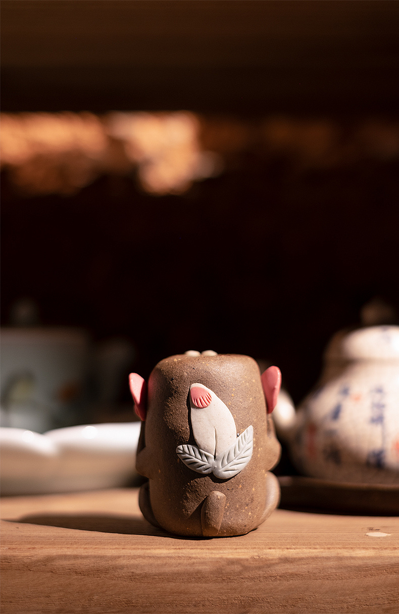 器十二原创手工陶瓷捏雕三不猴摆件茶宠盖置