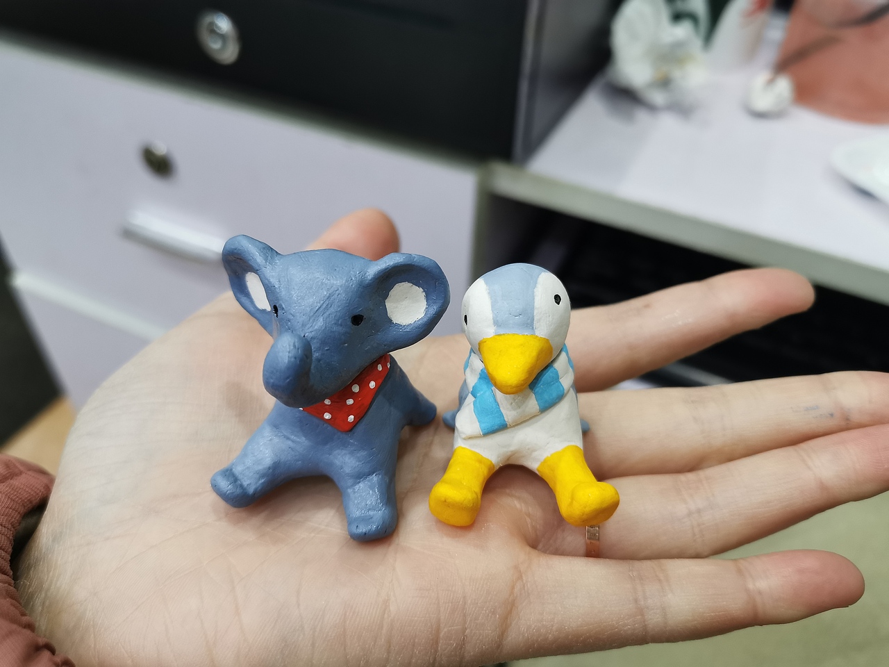 石塑粘土/手工动物/长颈鹿/大象/企鹅