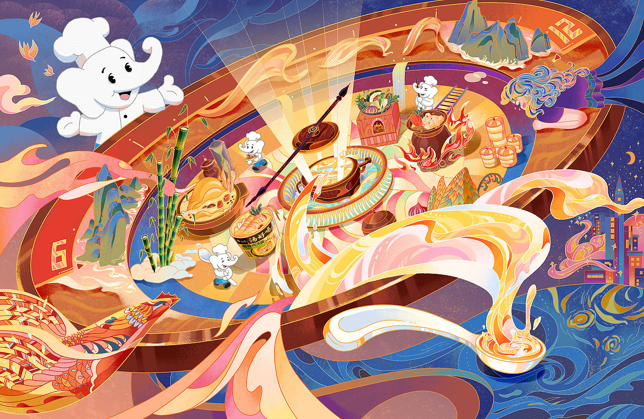 白象汤好喝创意插画 | 一勺时间的汤