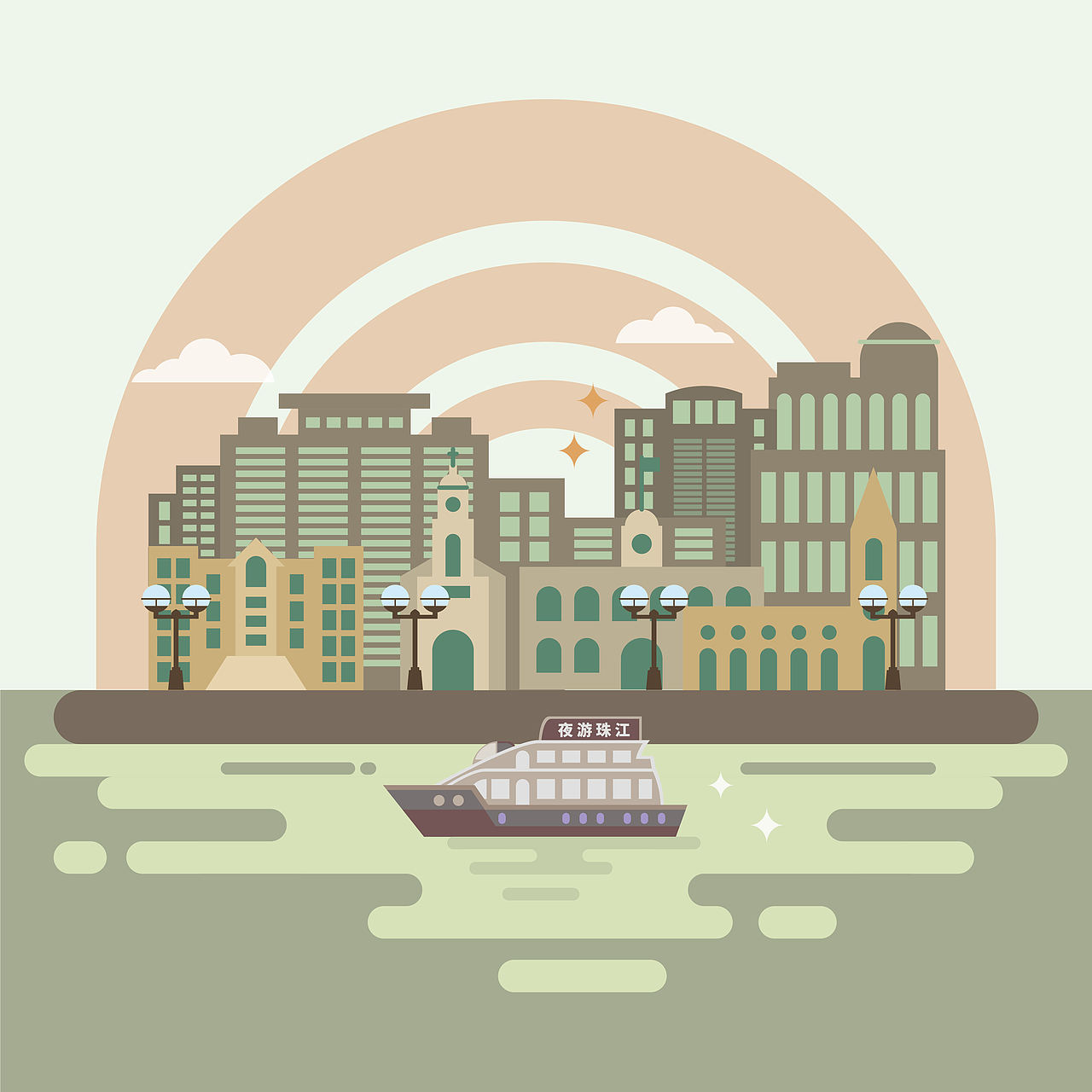 羊城新八景-AI插画（图ZMjM0ODg2NjI4） - 艺术插画 - 站酷设计师Janieee1原创素材 - 站酷ZCOOL