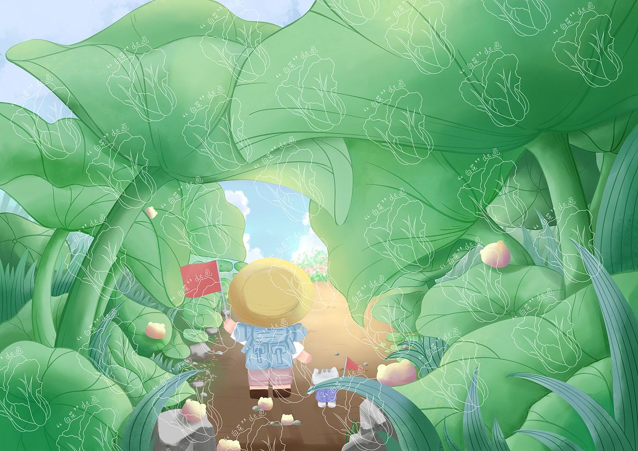 儿童插画,摘枇杷,旅游,夜晚