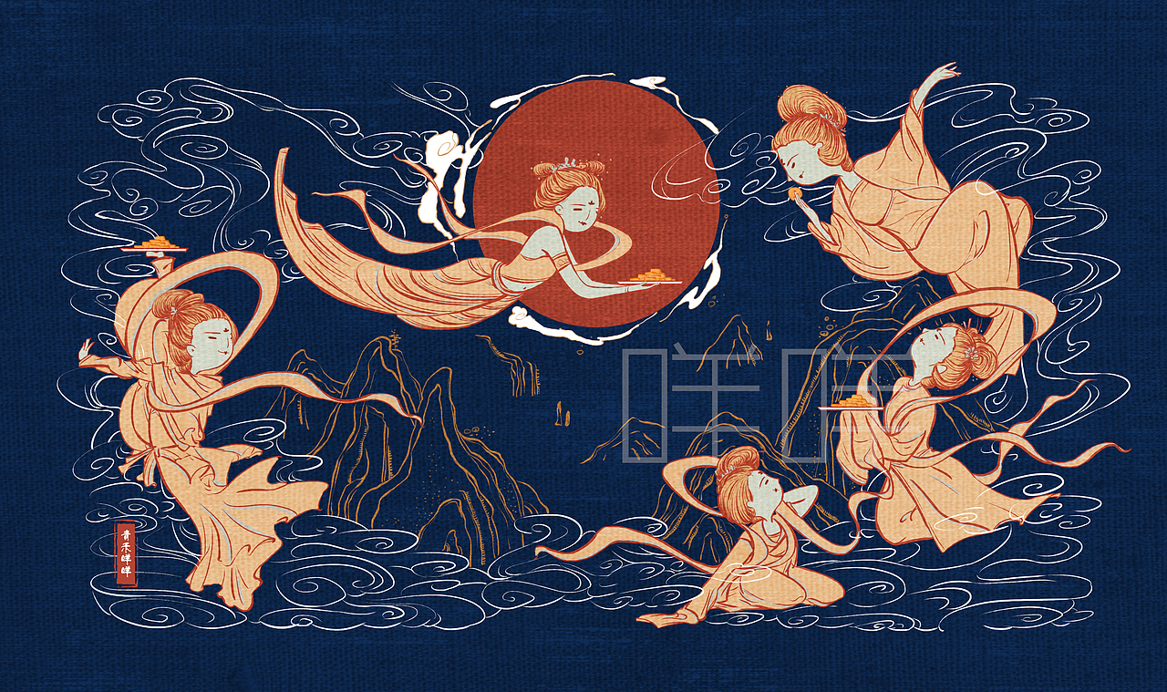 月饼包装插画设计（图ZMTk0NTI3MTQ4） - 商业插画 - 站酷设计师青禾咩咩原创素材 - 站酷ZCOOL