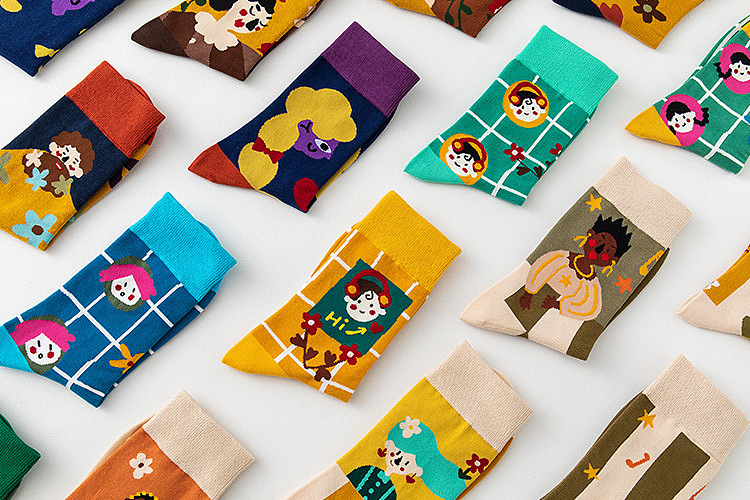 原创卡通手绘AB中长袜