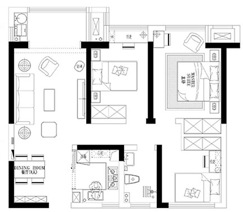 融侨悦澜庭84平三室两厅户型装修设计平面布局——美巢装饰