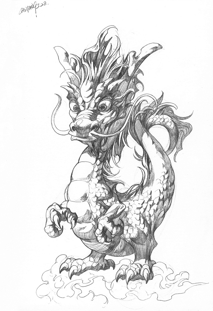 中国龙战宠手绘草图,画于2012年5月28日堕落的不死鸟手绘草图,画
