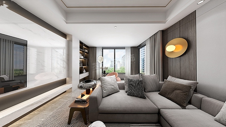 金辉长江铭著大平层装修,时尚轻奢风无主灯设计参考图