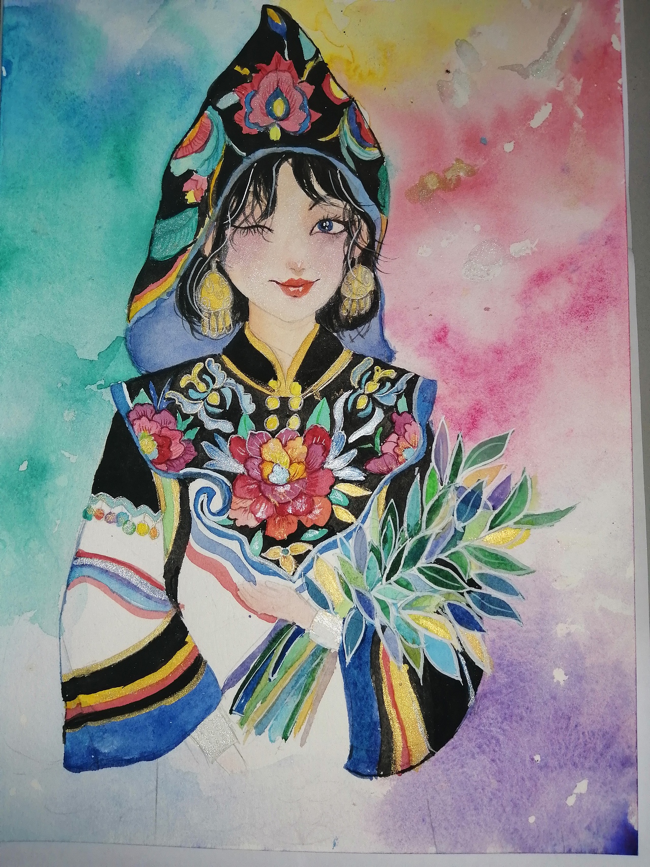 少数名族水彩插画临摹