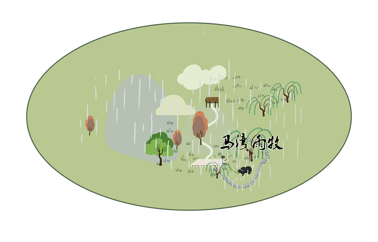 皂李湖手绘地图景区简约唯美矢量风格导览插画