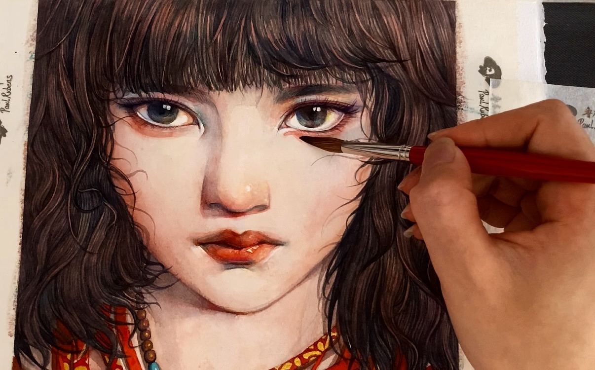 水彩正面女性肖像