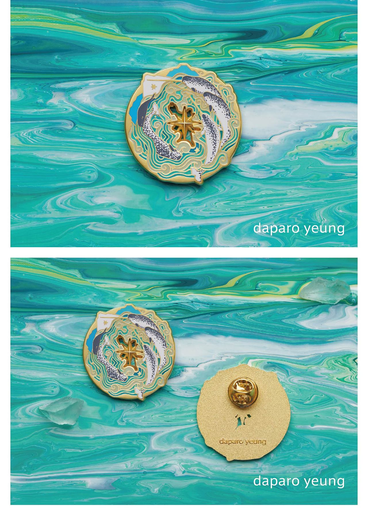 daparoyeung白鲸一角鲸极地双子星胸针设计