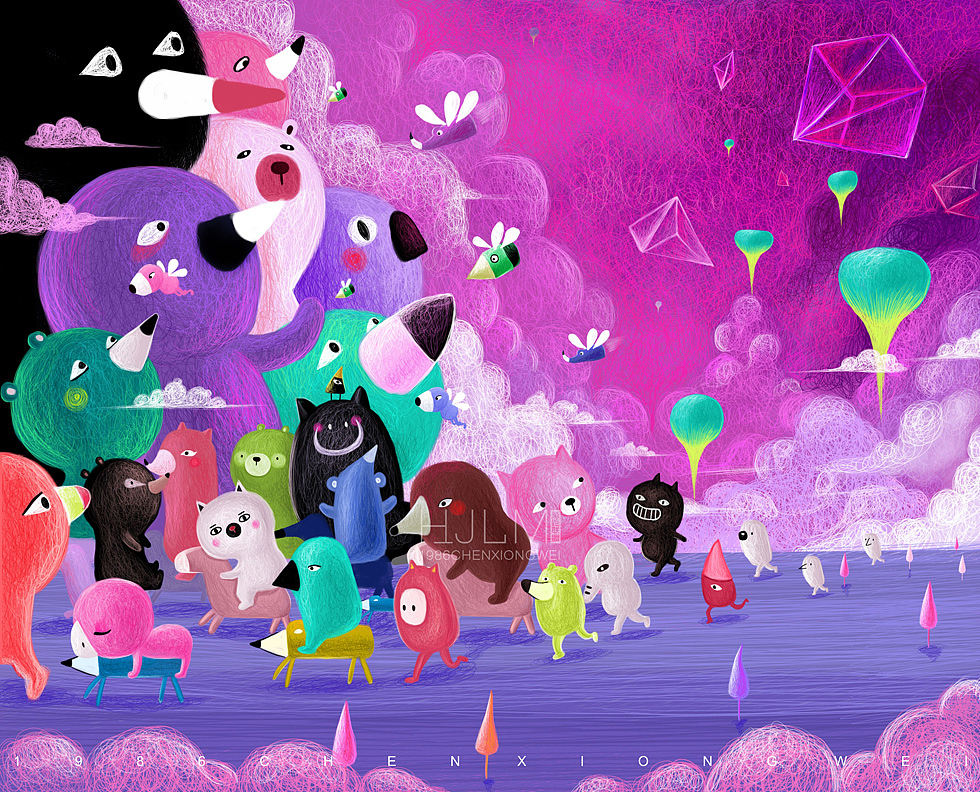 在童梦般的精灵世界里, br>精灵们在空中飞翔,地上行走,水里畅游, br>