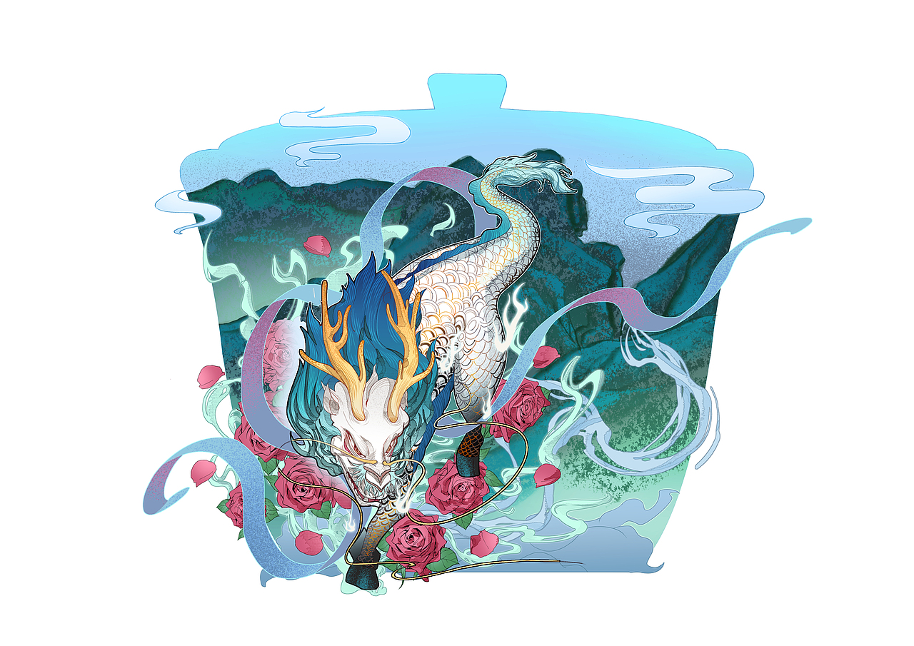 国潮插画茶包及代餐粉口味插画设计