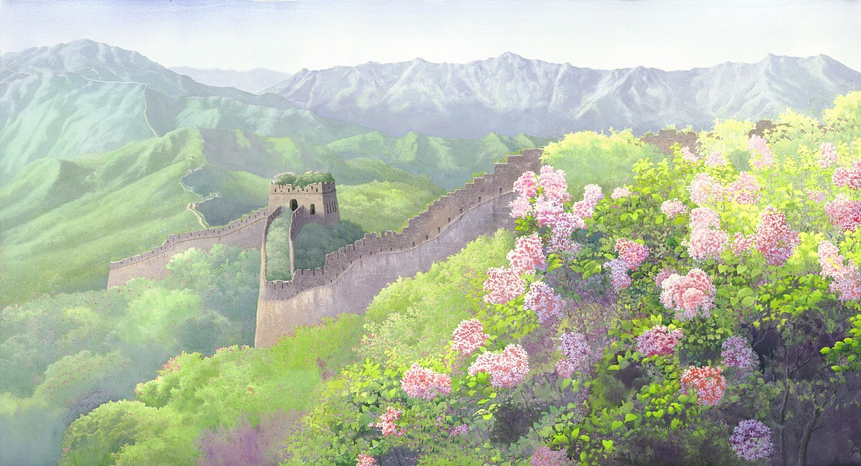 春天的长城(梦幻般的意境之美)|纯艺术|绘画|黄有维水彩_原创作品