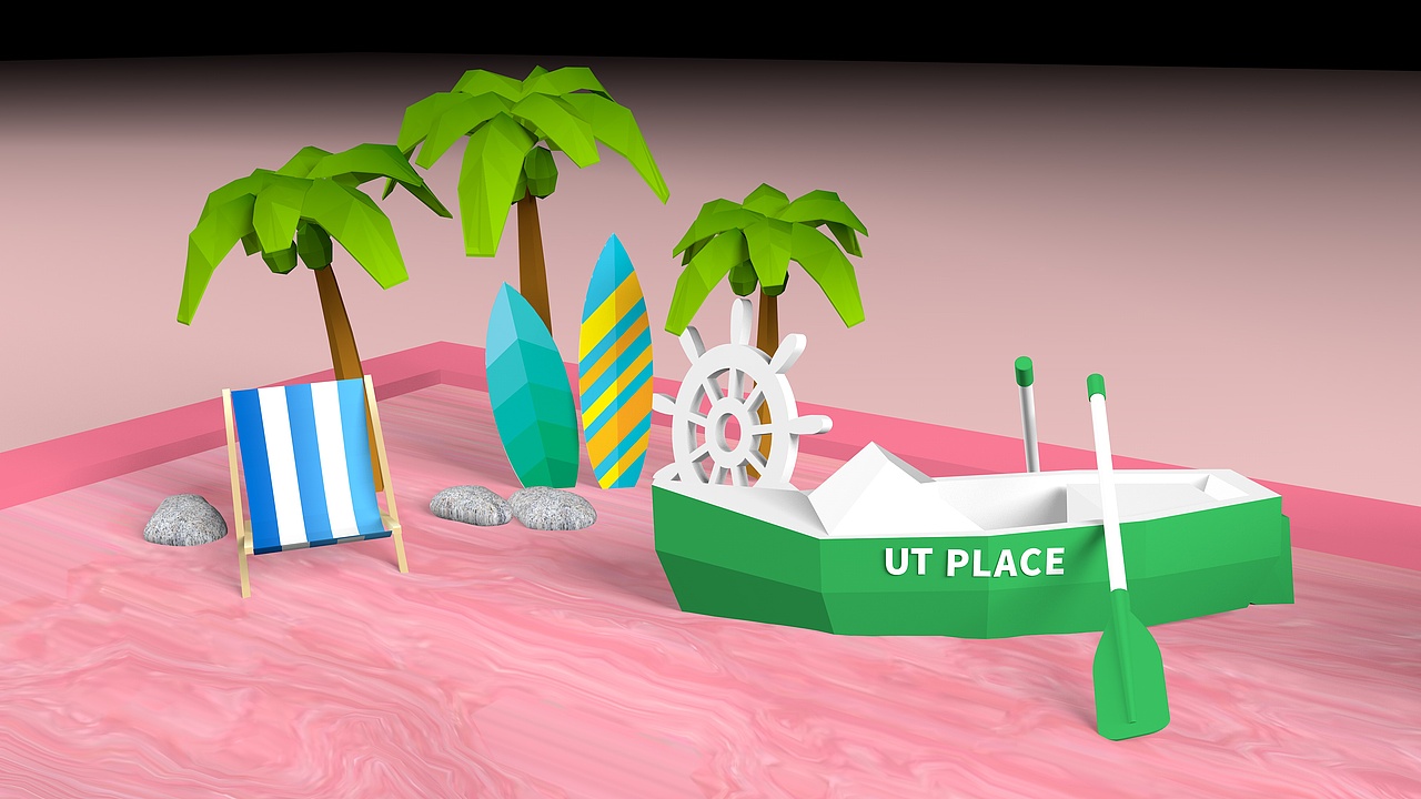 粉色系夏日沙滩c4d美陈