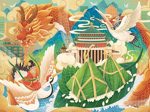 重庆-裹蒸粽——国风插画及包装