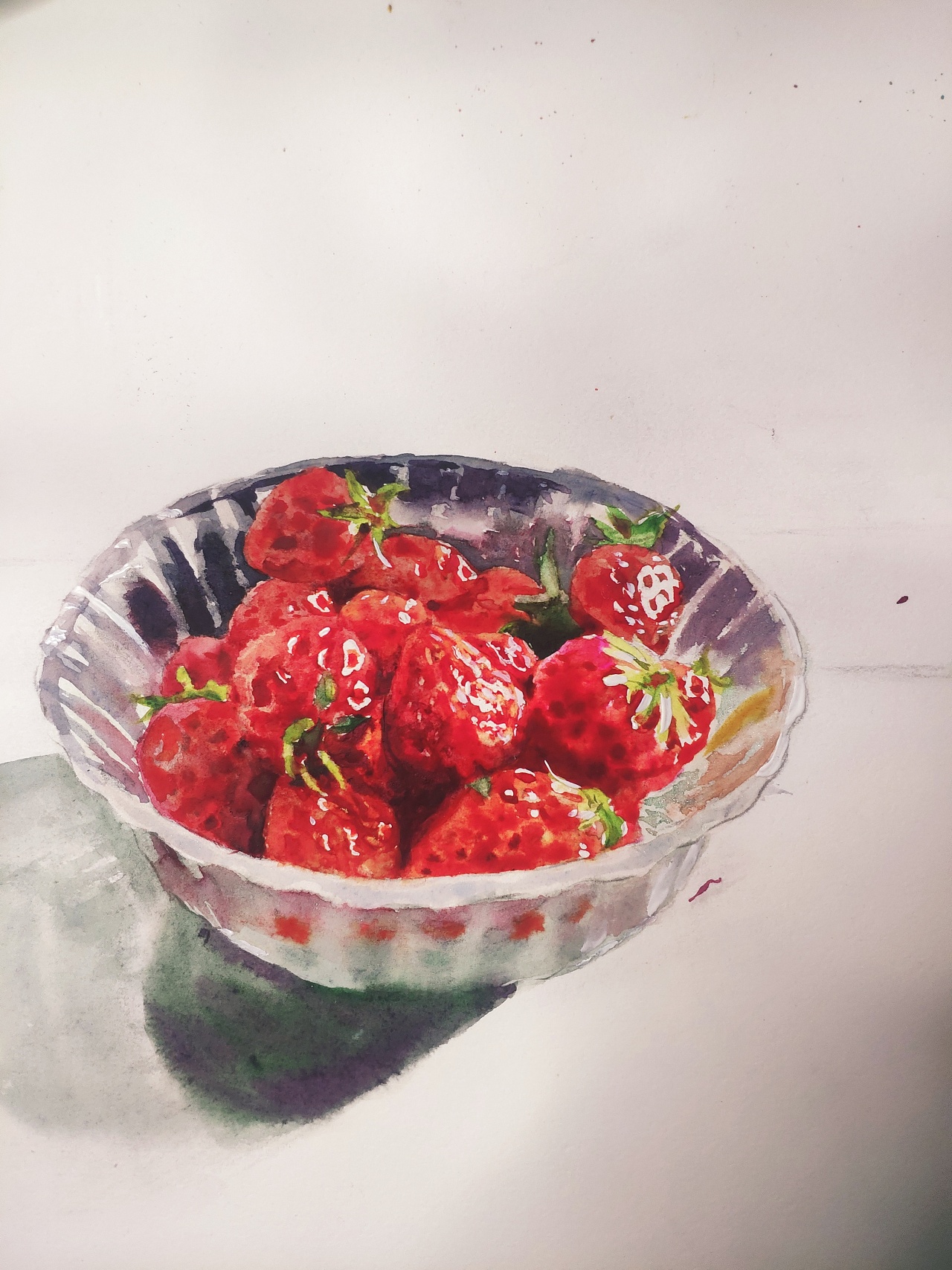 水彩静物草莓