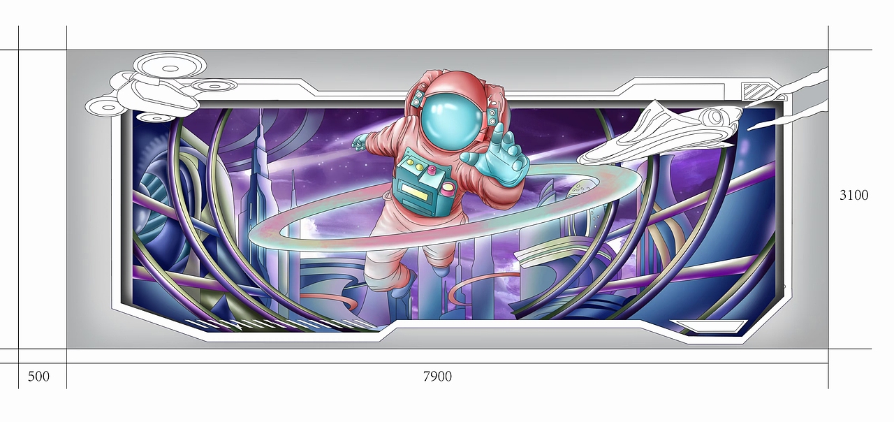 3d 科技风 墙绘设计